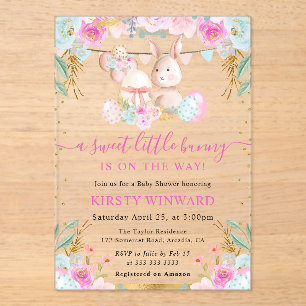 Aquarell-Osterhase und Blumen Baby Shower Acryleinladungen