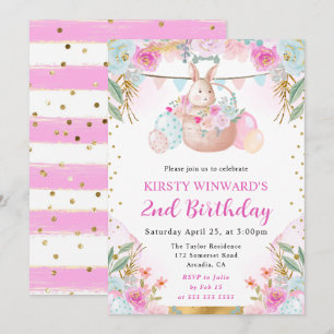 Aquarell-Osterhase und Blumen Geburtstag Einladung