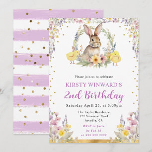 Aquarell-Osterhase und Blumen Geburtstag Einladung