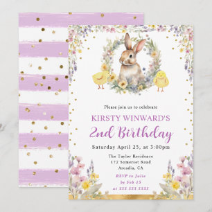 Aquarell-Osterhase und Blumen Geburtstag Einladung