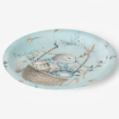Aquarell-Osterhasen-Eier-Korb Pappteller (Schrägansicht)