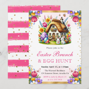Aquarell-Osterhasen-Haus Oster-Brunch Einladung