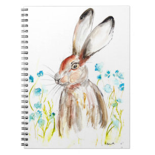 Aquarell Osterkaninchen Hasen Tier Blaue Blüten Notizblock