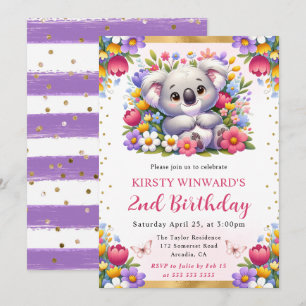 Aquarell-Osterkoala und Frühlingsblumen Geburtstag Einladung