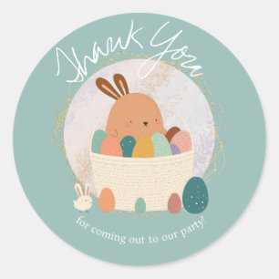 Aquarell-Osterkorb-Hase-Danke-Geburtstag Runder Aufkleber