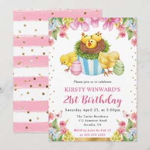 Aquarell-Osterküken Frühling 21. Geburtstag Einladung