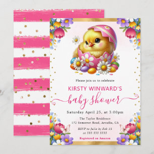 Aquarell-Osterküken-Frühlingsblumen-Baby-Party Einladung