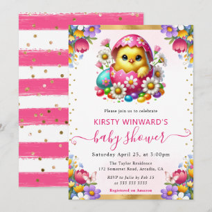 Aquarell-Osterküken-Frühlingsblumen-Baby-Party Einladung