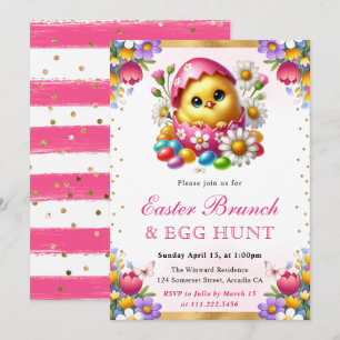 Aquarell-Osterküken im Ei Osterbrunch Einladung