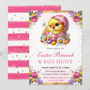 Aquarell-Osterküken im Ei Osterbrunch Einladung