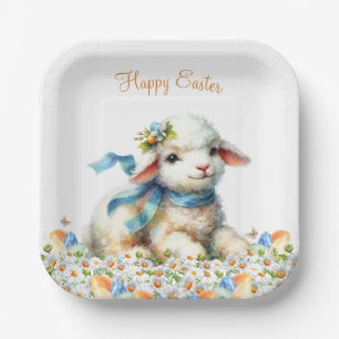 Aquarell-Osterlamm Personalisiert Pappteller