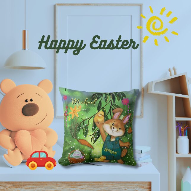 Aquarell Ostern Sonnen & Hühner Kissen (Watercolor Easter Bunny & chickens Throw Pillow)