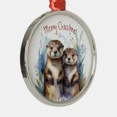 Aquarell Otter Couple Winter Animal Art Ornament Aus Metall (Rechts)