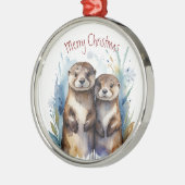 Aquarell Otter Couple Winter Animal Art Ornament Aus Metall (Links)