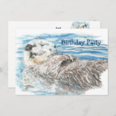 Aquarell Otter Tier GEBURTSTAG Fun PARTY laden Einladung (Vorne/Hinten)