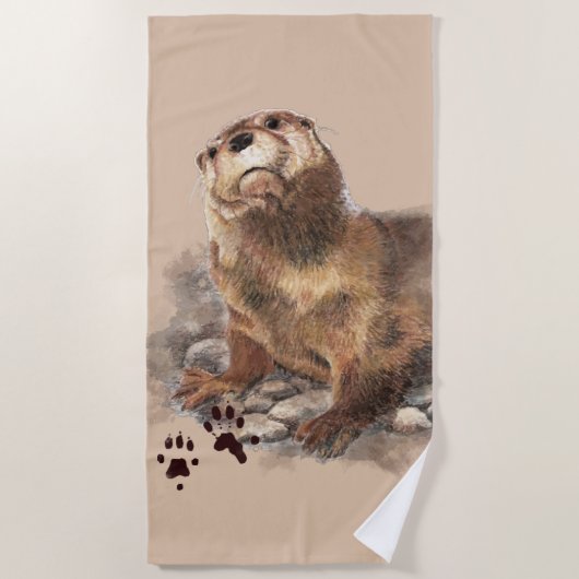 Aquarell Otter Tierwelt Strandhandtuch (Vorderseite)
