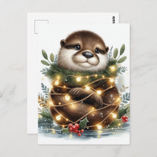 Aquarell Otter Weihnachtslicht Postkarte (Vorne/Hinten)