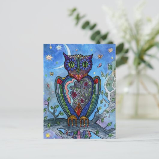 Aquarell Owl Fantasy Illustration. Mairytale Postkarte (Stehend Vorderseite)