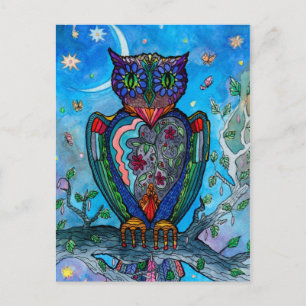 Aquarell Owl Fantasy Illustration. Mairytale Postkarte