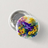 Aquarell-Ozean-Delfine Tropische Blumen Button (Vorne & Hinten)
