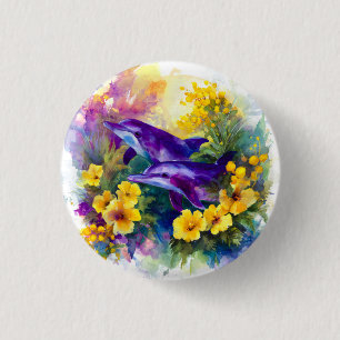 Aquarell-Ozean-Delfine Tropische Blumen Button