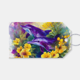 Aquarell-Ozean-Delfine-Tropische Blumen Geschenkanhänger