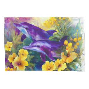 Aquarell-Ozean-Delfine-tropische Blumen Kissenbezug