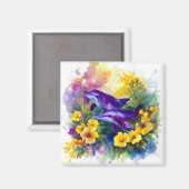 Aquarell-Ozean-Delfine Tropische Blumen Magnet (Vorderseite/Rückseite)
