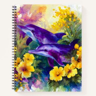 Aquarell-Ozean-Delfine Tropische Blumen Notizblock