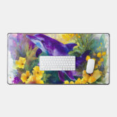 Aquarell-Ozean-Delfine-Tropische Blumen Schreibtischunterlage (Tastatur & Maus)