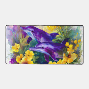 Aquarell-Ozean-Delfine-Tropische Blumen Schreibtischunterlage