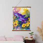 Aquarell-Ozean-Delfine-tropische Blumen Wandteppich Mit Holzrahmen (Schlafzimmer)