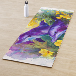 Aquarell-Ozean-Delfine-tropische-Blumen Yogamatte
