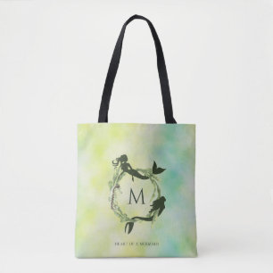 Aquarell-Ozean-Kranz-Meerjungfrau-Monogramm Tasche