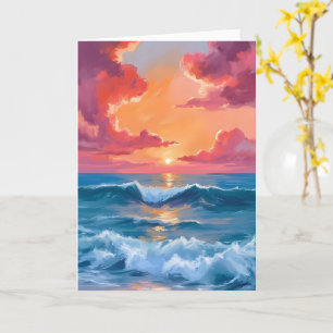 Aquarell-Ozean-Sonnenuntergang-Malerei Strandwelle Karte