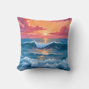 Aquarell-Ozean-Sonnenuntergang-Malerei Strandwelle Kissen