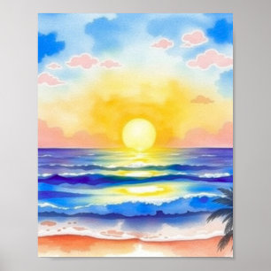 Aquarell-Ozean-Sonnenuntergangs-Poster Sanftes gol Poster