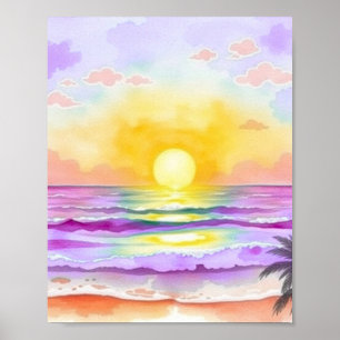 Aquarell-Ozean-Sonnenuntergangs-Poster Sanftes gol Poster