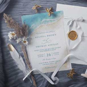 Aquarell-Ozean-Strand-Küsten-QR-Code-Hochzeit Einladung