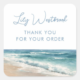 Aquarell-Ozean-Strand Serene Elegante Danke Quadratischer Aufkleber