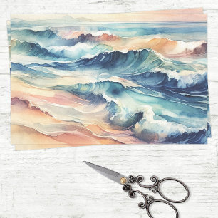 Aquarell-Ozeanblaue Wellen-Küsten-Decoupage Seidenpapier