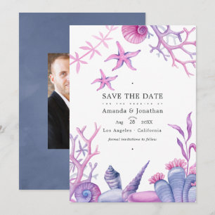 Aquarell-Ozeanleben-nautisches Hochzeitsfoto Save The Date