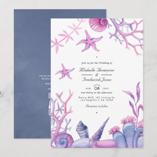 Aquarell-Ozeanleben-QR-Code-nautische Hochzeit Einladung