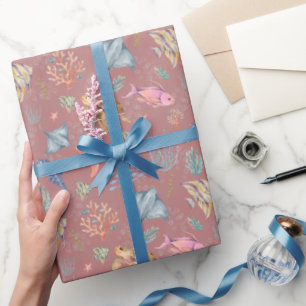 Aquarell-Ozeanleben Staubige dunkle Erdbeere Geschenkpapier