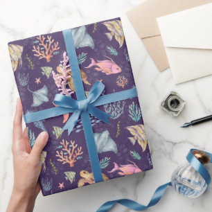 Aquarell-Ozeanleben Texturiert Dunkelviolett Geschenkpapier