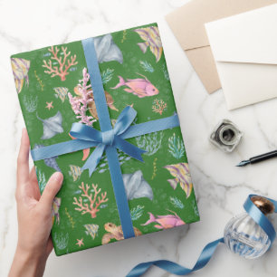 Aquarell-Ozeanleben Texturiert Grün Geschenkpapier