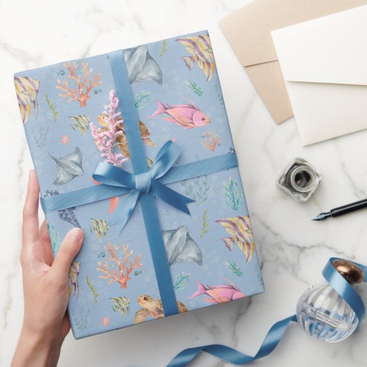 Aquarell-Ozeanleben Texturiert Hellblau Geschenkpapier (Schenken)