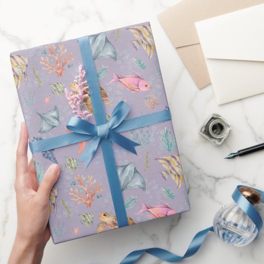 Aquarell-Ozeanleben Texturiert Helllila Geschenkpapier (Schenken)
