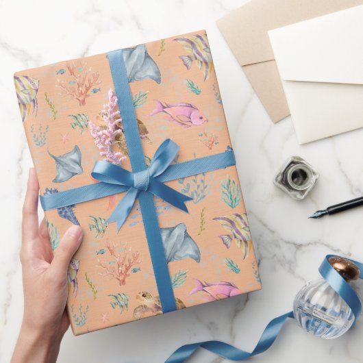 Aquarell-Ozeanleben Texturiert Hellorange Geschenkpapier (Schenken)