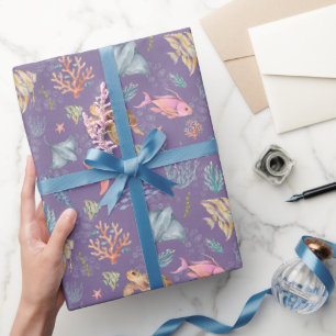 Aquarell-Ozeanleben Texturiert Lila Geschenkpapier